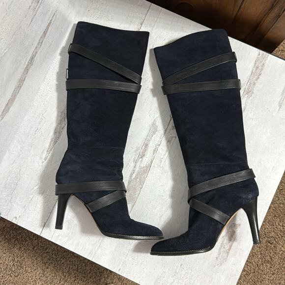 Used Alexandra Neel Navy Suede Boots with strappy detail - Picture 4 of 8